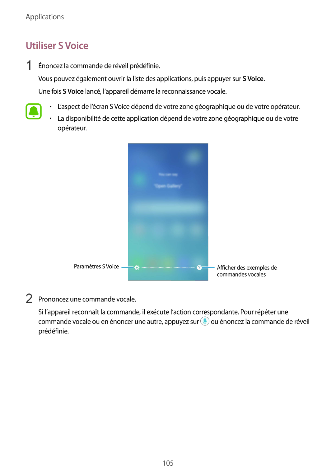 Samsung SM-G920FZKAXEF, SM-G920FZWAXEF, SM-G920FZBAXEF manual Utiliser S Voice, Énoncez la commande de réveil prédéfinie 