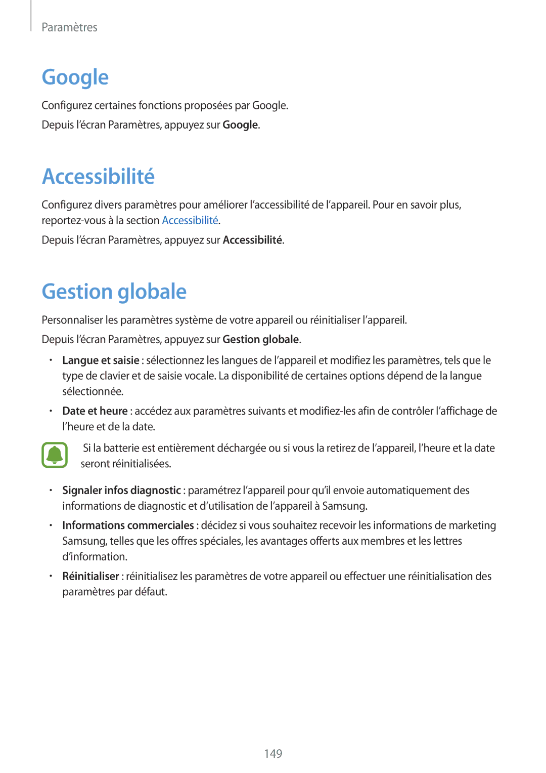 Samsung SM-G920FZKAXEF, SM-G920FZWAXEF, SM-G920FZBAXEF, SM-G920FZDAXEF manual Google, Accessibilité, Gestion globale 