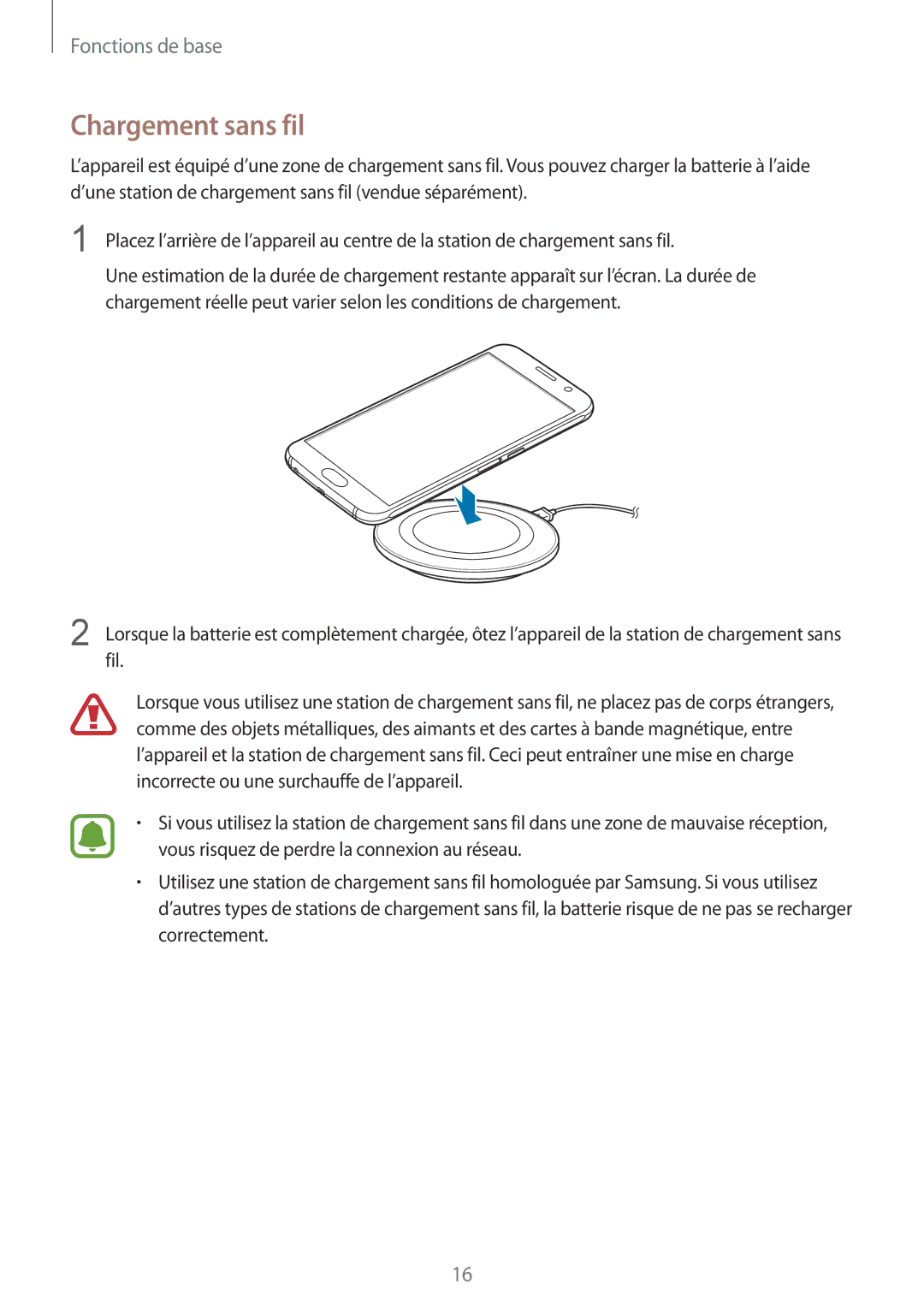 Samsung SM-G920FZWAXEF, SM-G920FZKAXEF, SM-G920FZBAXEF, SM-G920FZDAXEF manual Chargement sans fil 