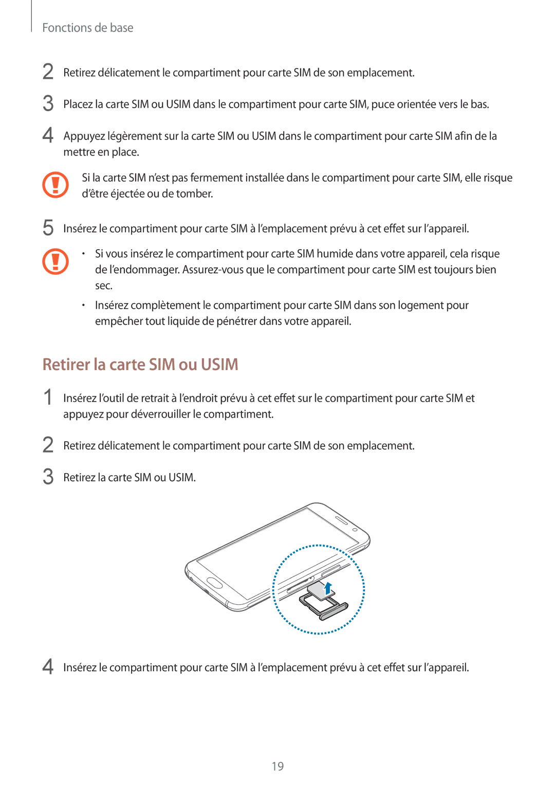 Samsung SM-G920FZDAXEF, SM-G920FZWAXEF, SM-G920FZKAXEF, SM-G920FZBAXEF manual Retirer la carte SIM ou Usim 