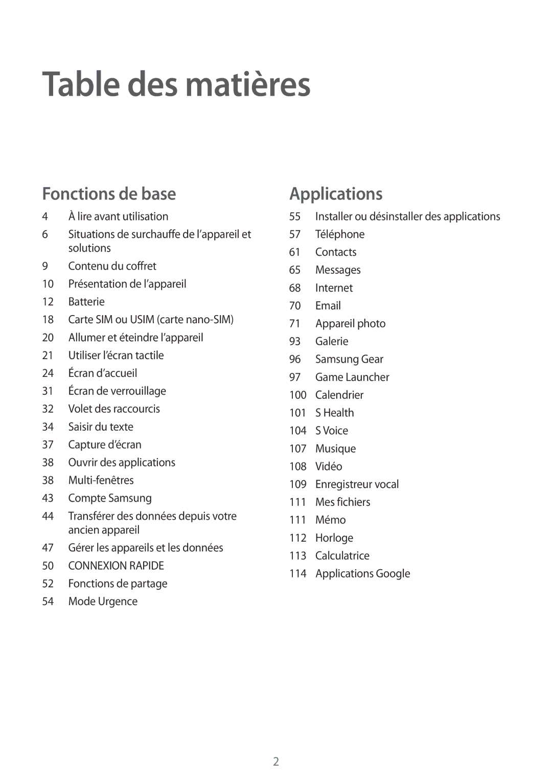 Samsung SM-G920FZBAXEF, SM-G920FZWAXEF, SM-G920FZKAXEF, SM-G920FZDAXEF manual Table des matières 