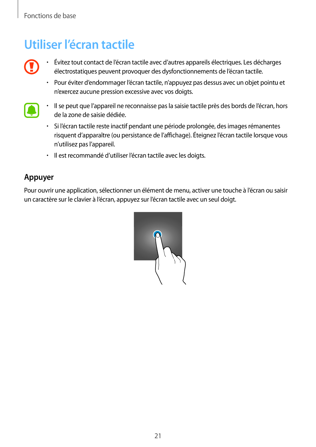 Samsung SM-G920FZKAXEF, SM-G920FZWAXEF, SM-G920FZBAXEF, SM-G920FZDAXEF manual Utiliser l’écran tactile, Appuyer 