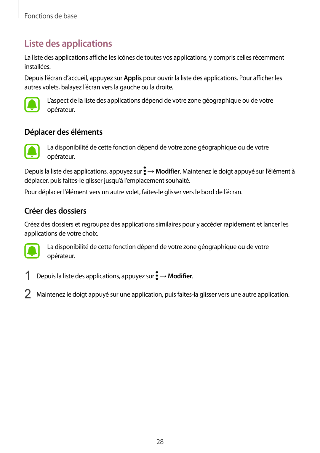 Samsung SM-G920FZWAXEF, SM-G920FZKAXEF, SM-G920FZBAXEF, SM-G920FZDAXEF manual Liste des applications 