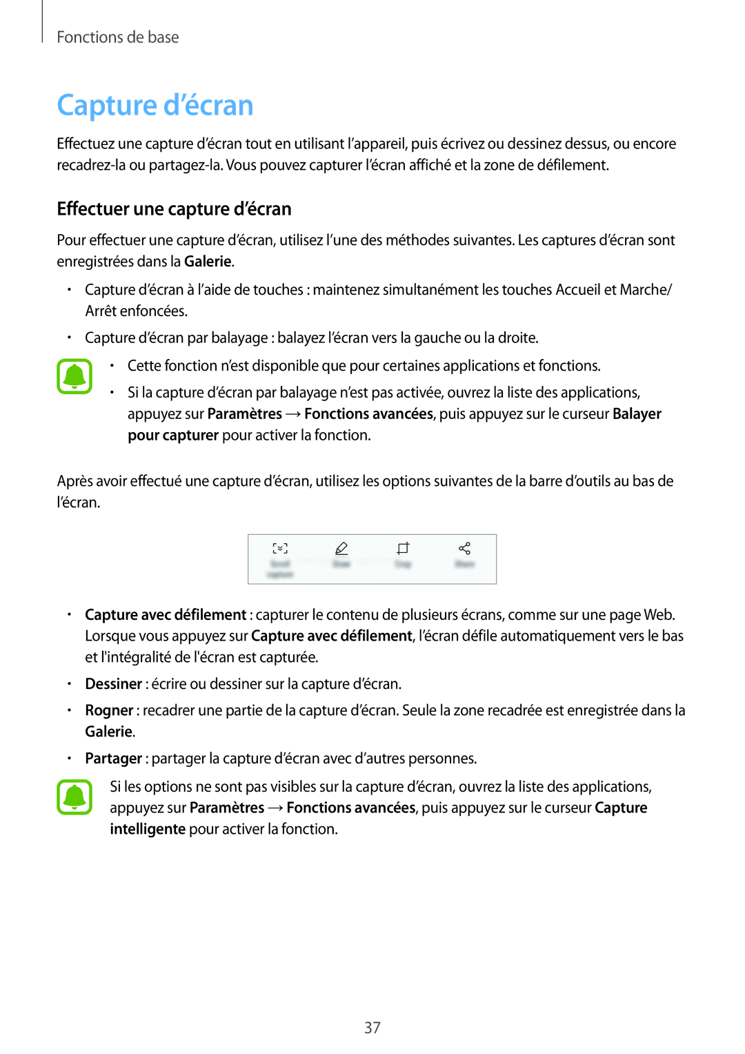 Samsung SM-G920FZKAXEF, SM-G920FZWAXEF, SM-G920FZBAXEF, SM-G920FZDAXEF manual Capture d’écran, Effectuer une capture d’écran 