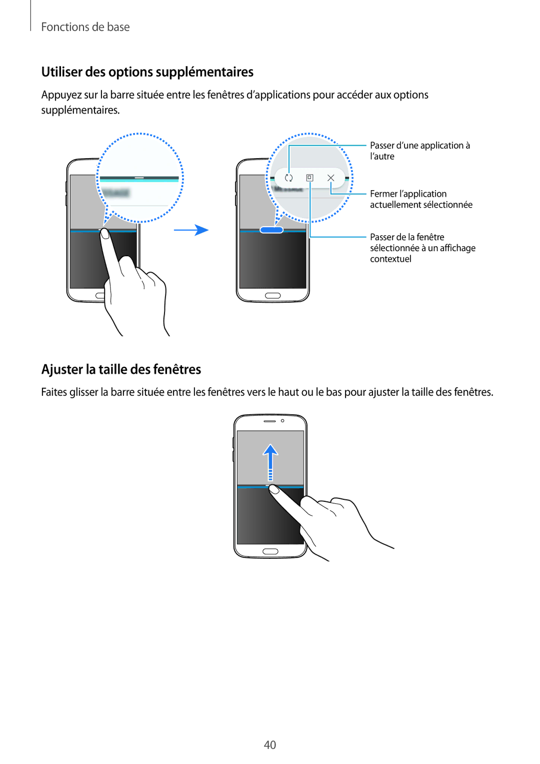 Samsung SM-G920FZWAXEF, SM-G920FZKAXEF, SM-G920FZBAXEF Utiliser des options supplémentaires, Ajuster la taille des fenêtres 