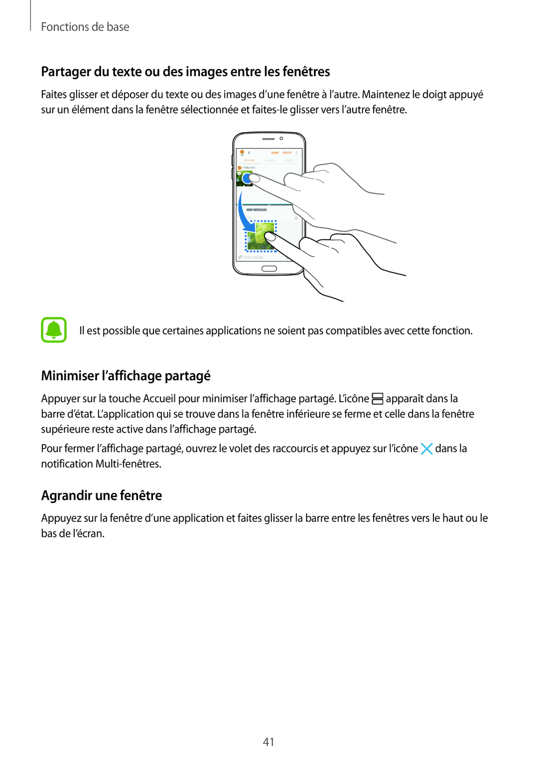 Samsung SM-G920FZKAXEF, SM-G920FZWAXEF Partager du texte ou des images entre les fenêtres, Minimiser l’affichage partagé 