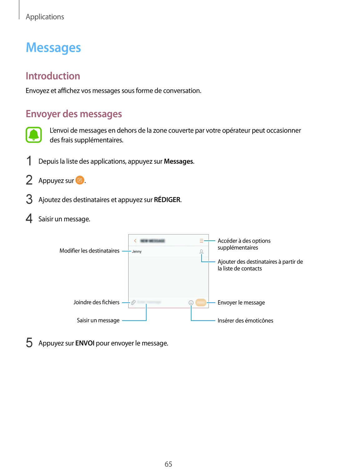Samsung SM-G920FZKAXEF, SM-G920FZWAXEF, SM-G920FZBAXEF, SM-G920FZDAXEF manual Messages, Envoyer des messages 