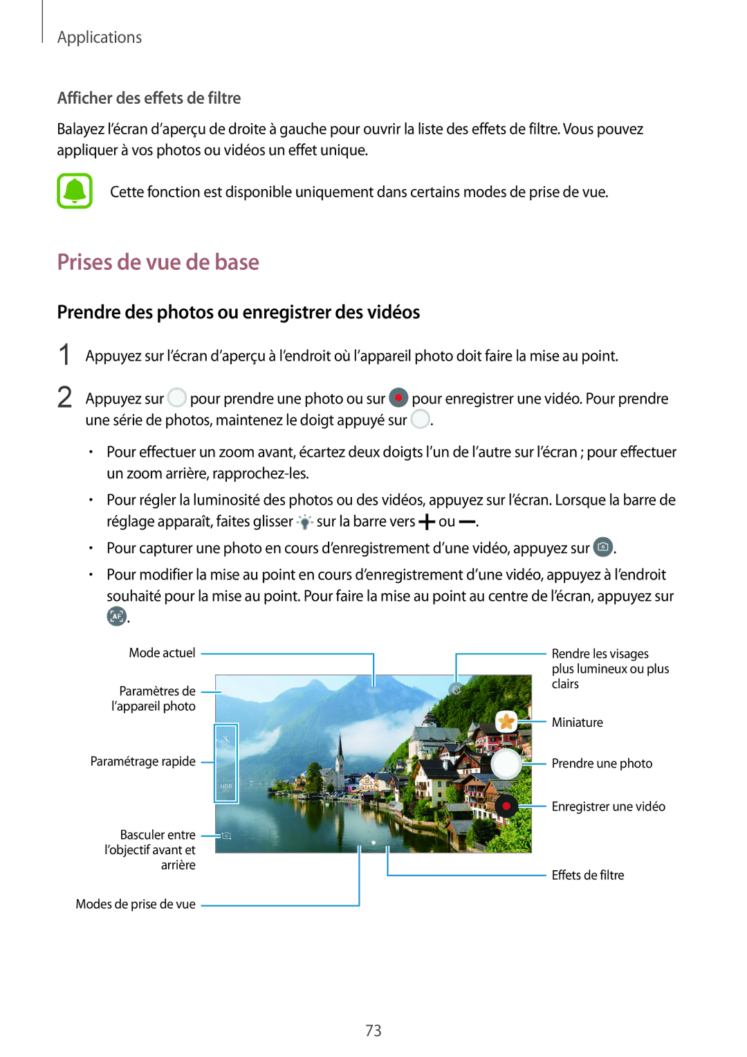 Samsung SM-G920FZKAXEF Prises de vue de base, Prendre des photos ou enregistrer des vidéos, Afficher des effets de filtre 