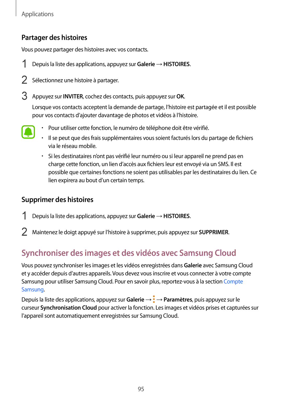 Samsung SM-G920FZDAXEF, SM-G920FZWAXEF Synchroniser des images et des vidéos avec Samsung Cloud, Partager des histoires 