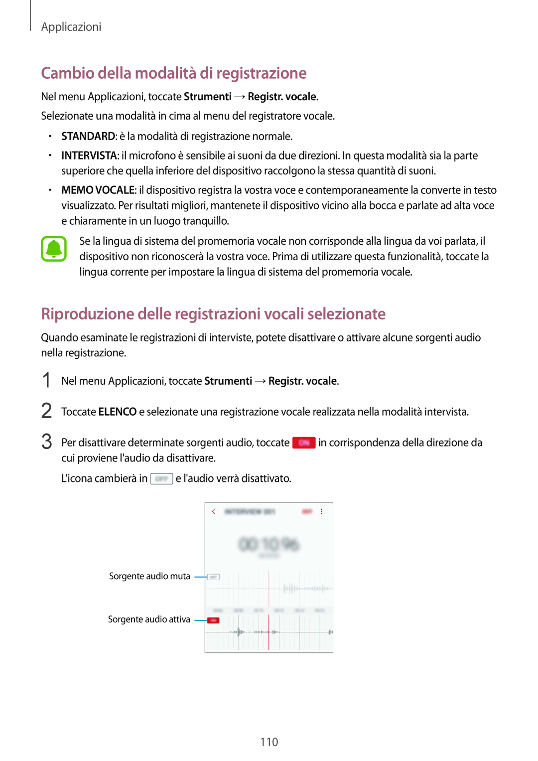 Samsung SM-G920FZDEITV manual Cambio della modalità di registrazione, Riproduzione delle registrazioni vocali selezionate 