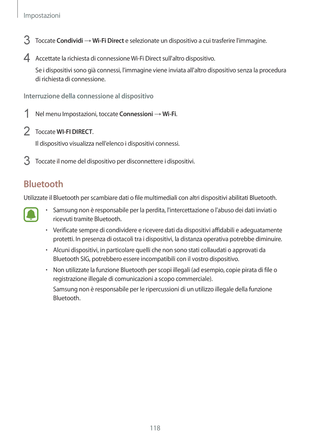 Samsung SM-G920FZDAITV, SM-G920FZWEITV, SM-G920FZBEITV manual Bluetooth, Interruzione della connessione al dispositivo 