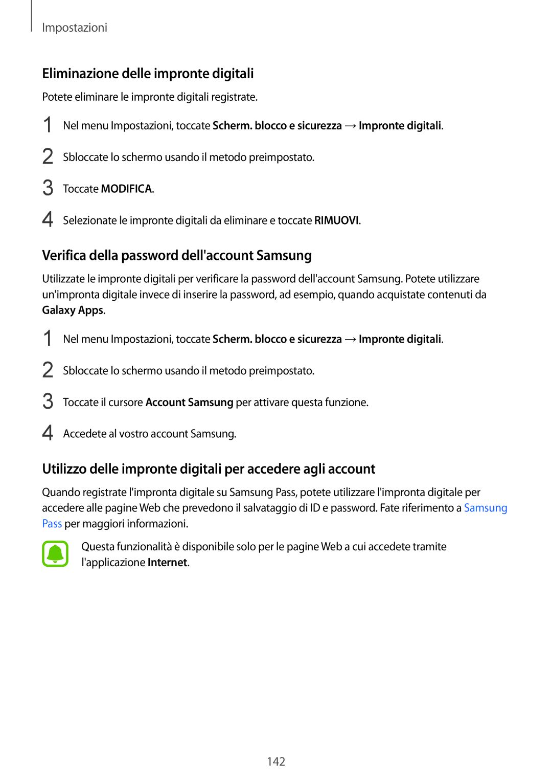 Samsung SM-G920FZKEITV, SM-G920FZWEITV Eliminazione delle impronte digitali, Verifica della password dellaccount Samsung 