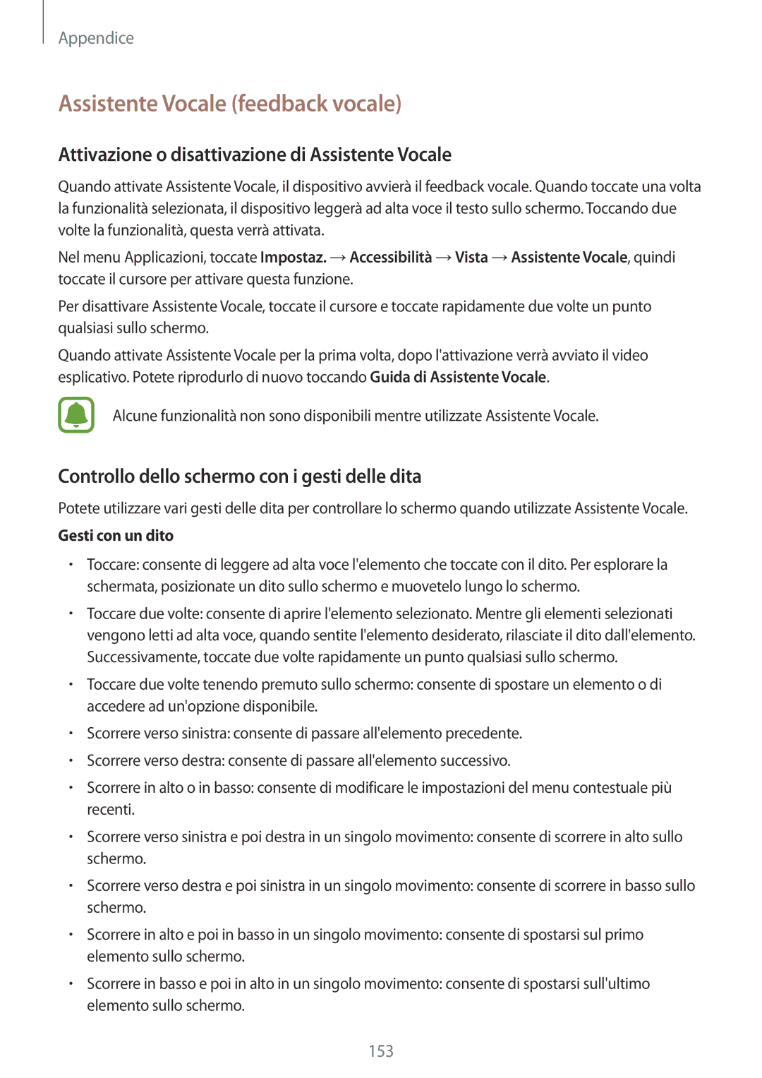 Samsung SM-G920FZDAITV manual Assistente Vocale feedback vocale, Attivazione o disattivazione di Assistente Vocale 