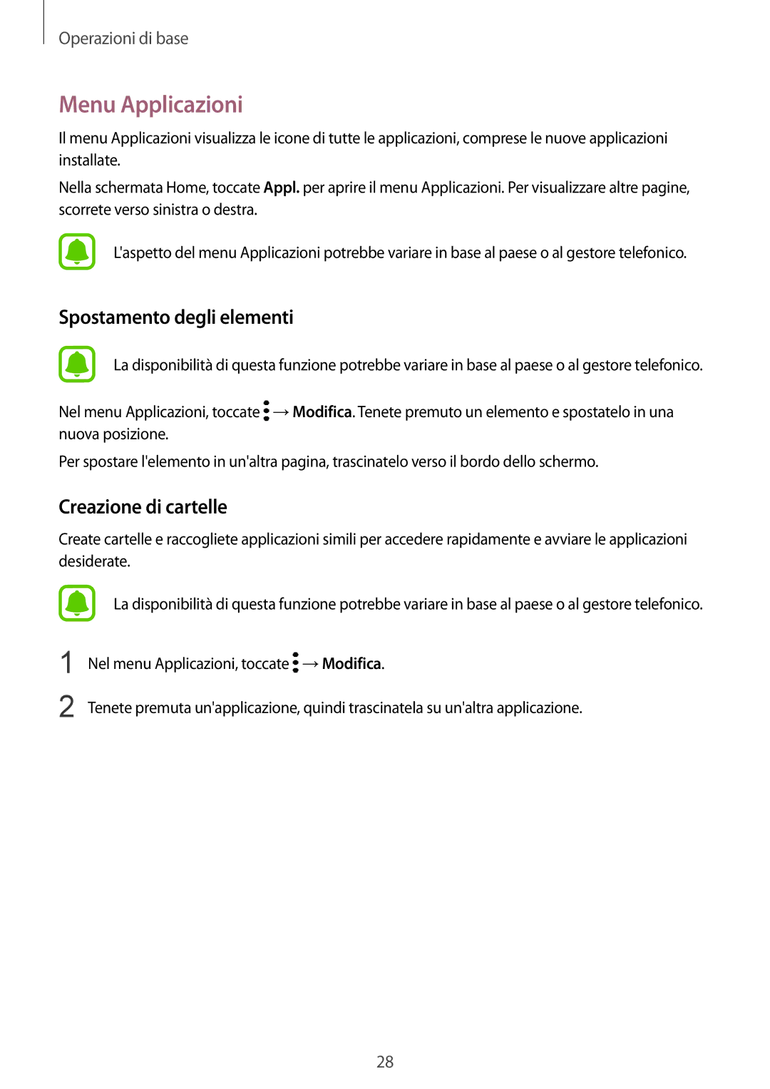 Samsung SM-G920FZWEITV, SM-G920FZBEITV, SM-G920FZKEITV, SM-G920FZKAITV, SM-G920FZWAITV, SM-G920FZDEITV manual Menu Applicazioni 