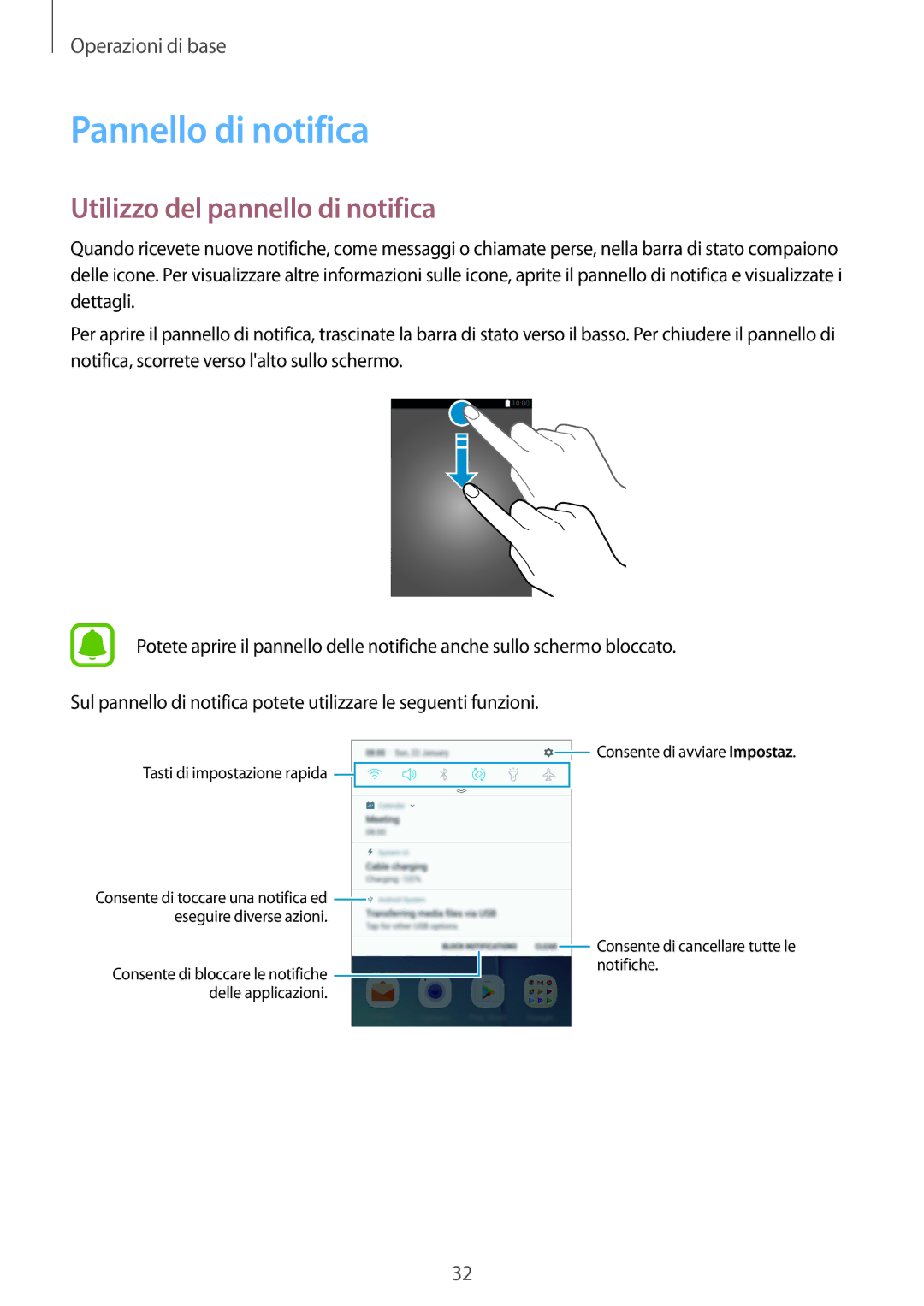 Samsung SM-G920FZWAITV, SM-G920FZWEITV, SM-G920FZBEITV manual Pannello di notifica, Utilizzo del pannello di notifica 