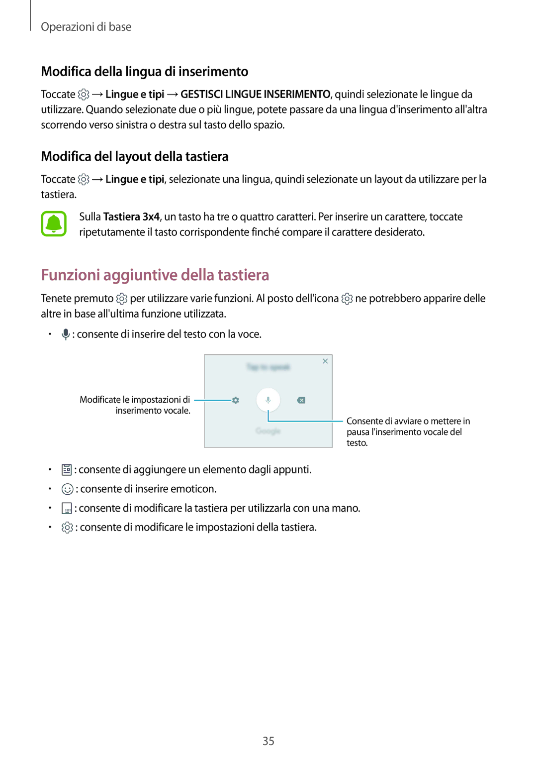 Samsung SM-G920FZWEITV, SM-G920FZBEITV manual Funzioni aggiuntive della tastiera, Modifica della lingua di inserimento 