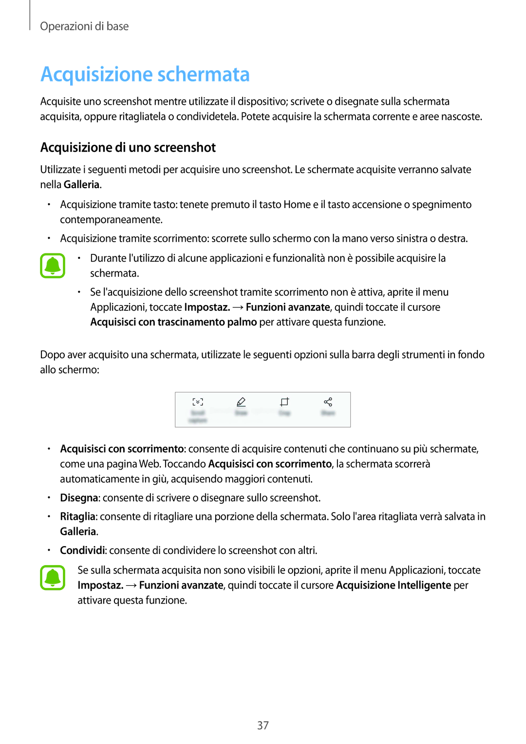 Samsung SM-G920FZKEITV, SM-G920FZWEITV, SM-G920FZBEITV manual Acquisizione schermata, Acquisizione di uno screenshot 