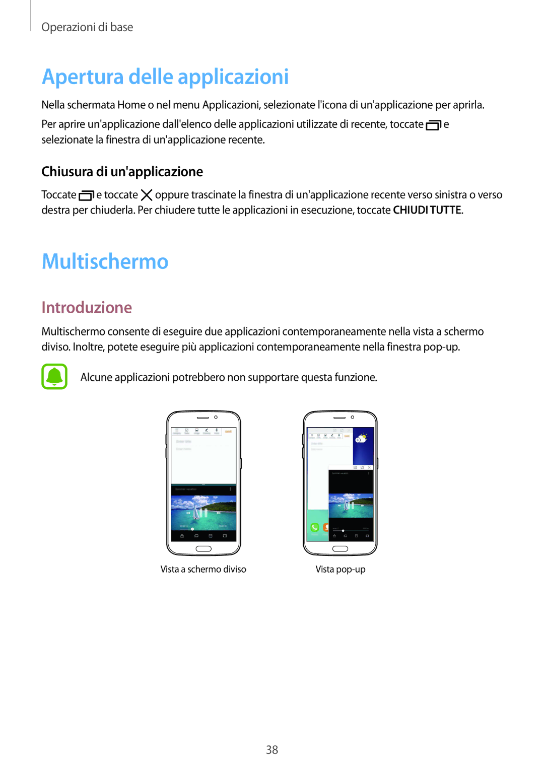 Samsung SM-G920FZKAITV, SM-G920FZWEITV Apertura delle applicazioni, Multischermo, Introduzione, Chiusura di unapplicazione 