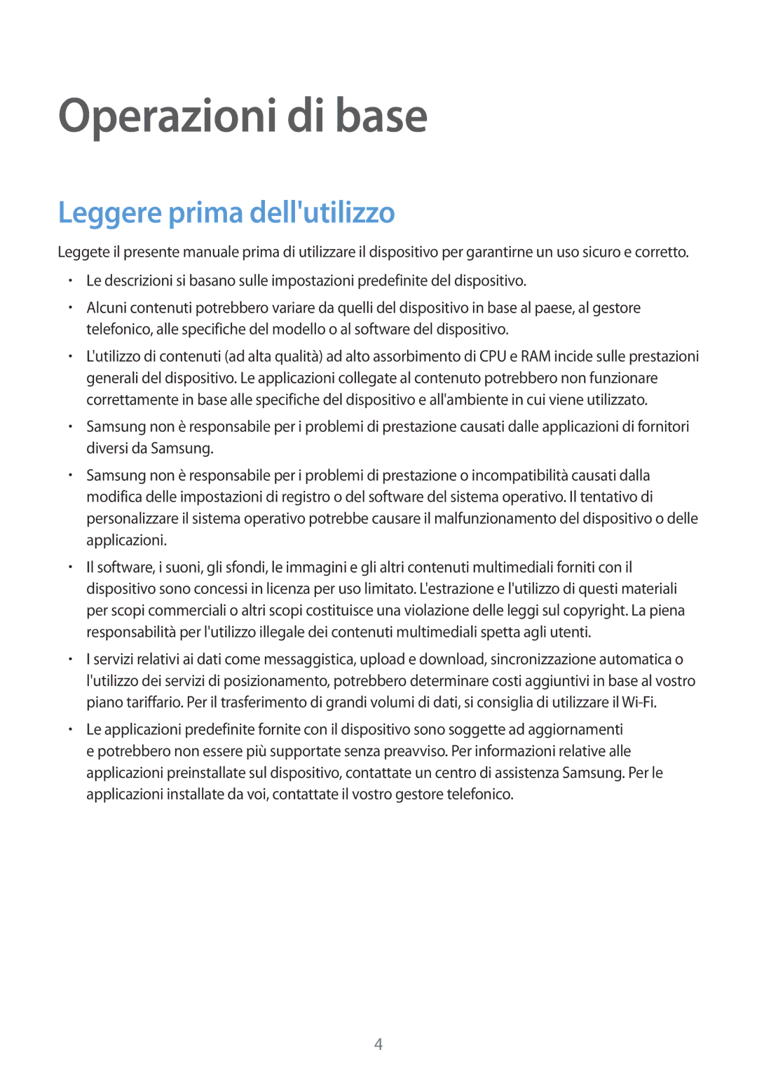 Samsung SM-G920FZWAITV, SM-G920FZWEITV, SM-G920FZBEITV, SM-G920FZKEITV manual Operazioni di base, Leggere prima dellutilizzo 