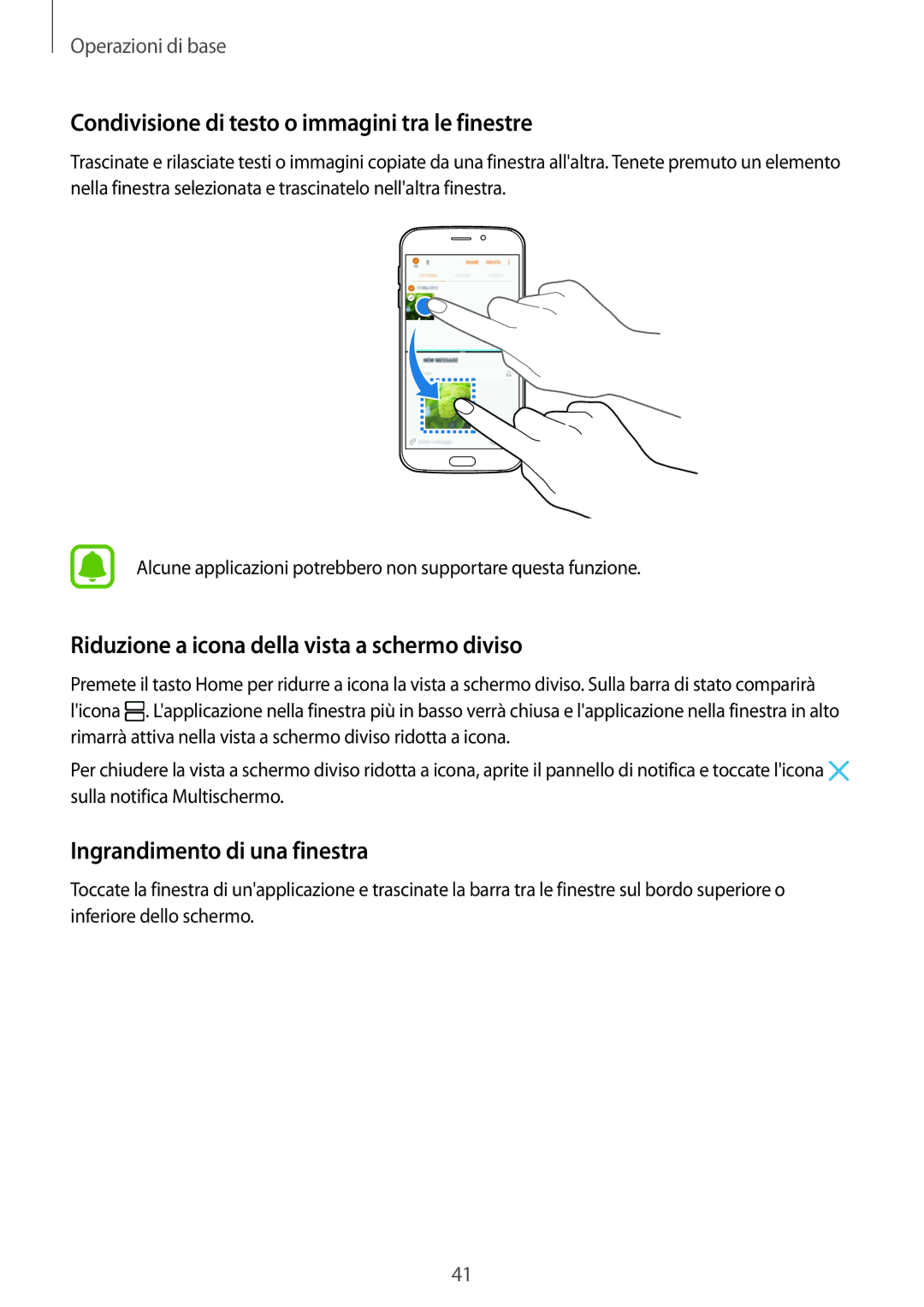 Samsung SM-G920FZDAITV Condivisione di testo o immagini tra le finestre, Riduzione a icona della vista a schermo diviso 