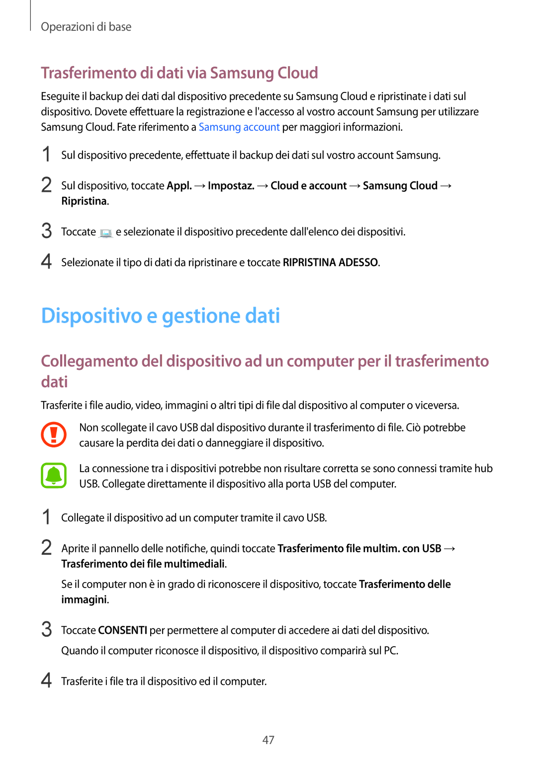 Samsung SM-G920FZDEITV, SM-G920FZWEITV, SM-G920FZBEITV Dispositivo e gestione dati, Trasferimento di dati via Samsung Cloud 