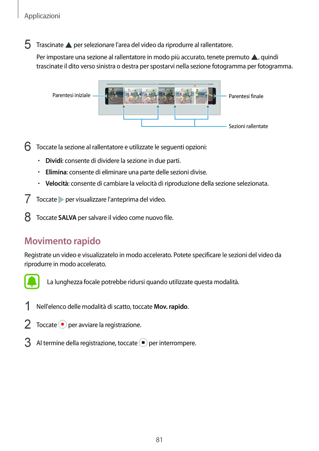 Samsung SM-G920FZWAITV, SM-G920FZWEITV, SM-G920FZBEITV, SM-G920FZKEITV, SM-G920FZKAITV manual Movimento rapido, Trascinate 