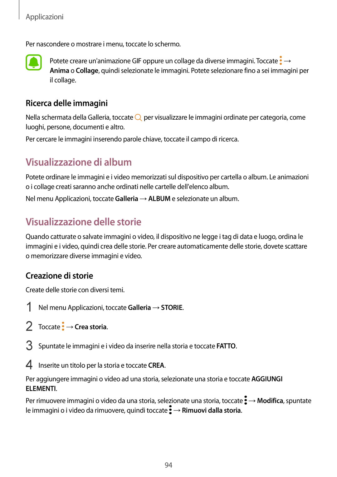 Samsung SM-G920FZKAITV Visualizzazione di album, Visualizzazione delle storie, Ricerca delle immagini, Creazione di storie 