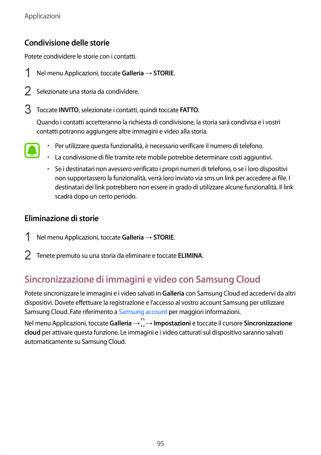 Samsung SM-G920FZWAITV, SM-G920FZWEITV Sincronizzazione di immagini e video con Samsung Cloud, Condivisione delle storie 