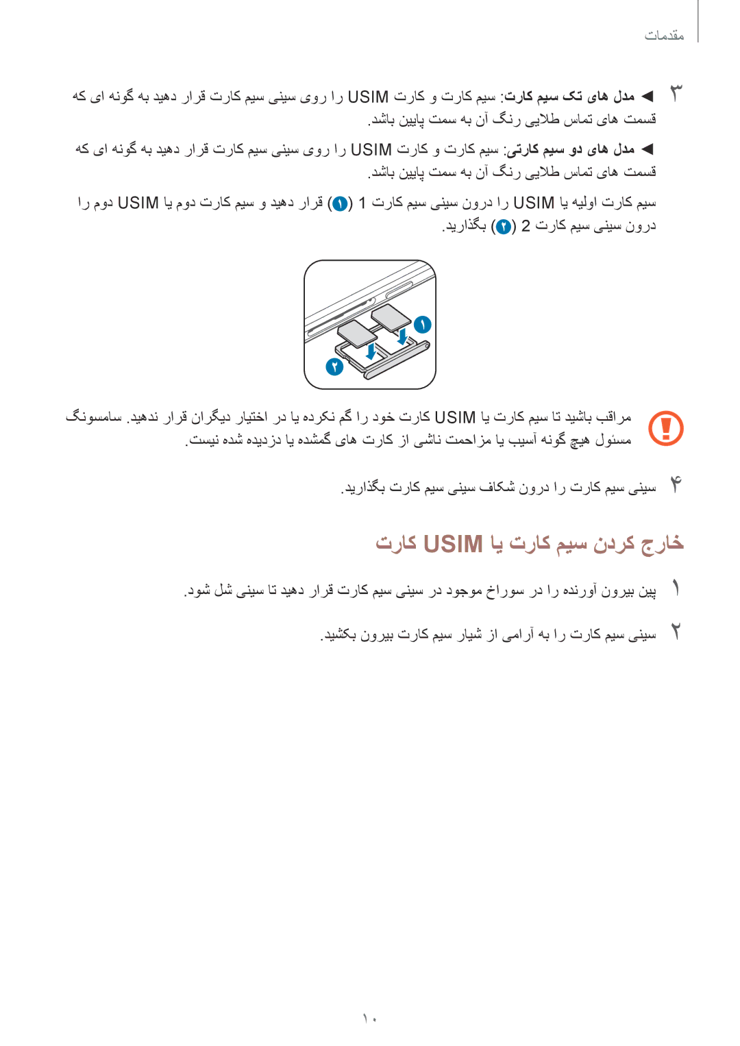 Samsung SM-G920FZKAKSA, SM-G920XZDAKSA, SM-G920XZKAKSA, SM-G920XZWAKSA manual تراک Usim ای تراک میس ندرک جراخ 