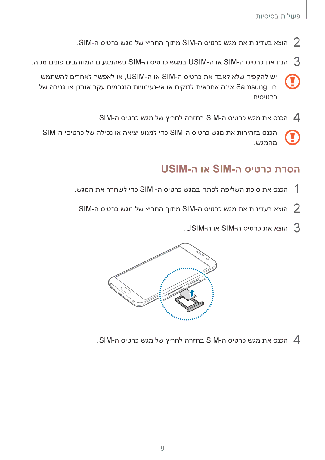 Samsung SM-G920XZDAILO, SM-G920XZKAILO, SM-G920XZWAILO, SM-G920FZKAILO manual Usim-ה וא Sim-ה סיטרכ תרסה 