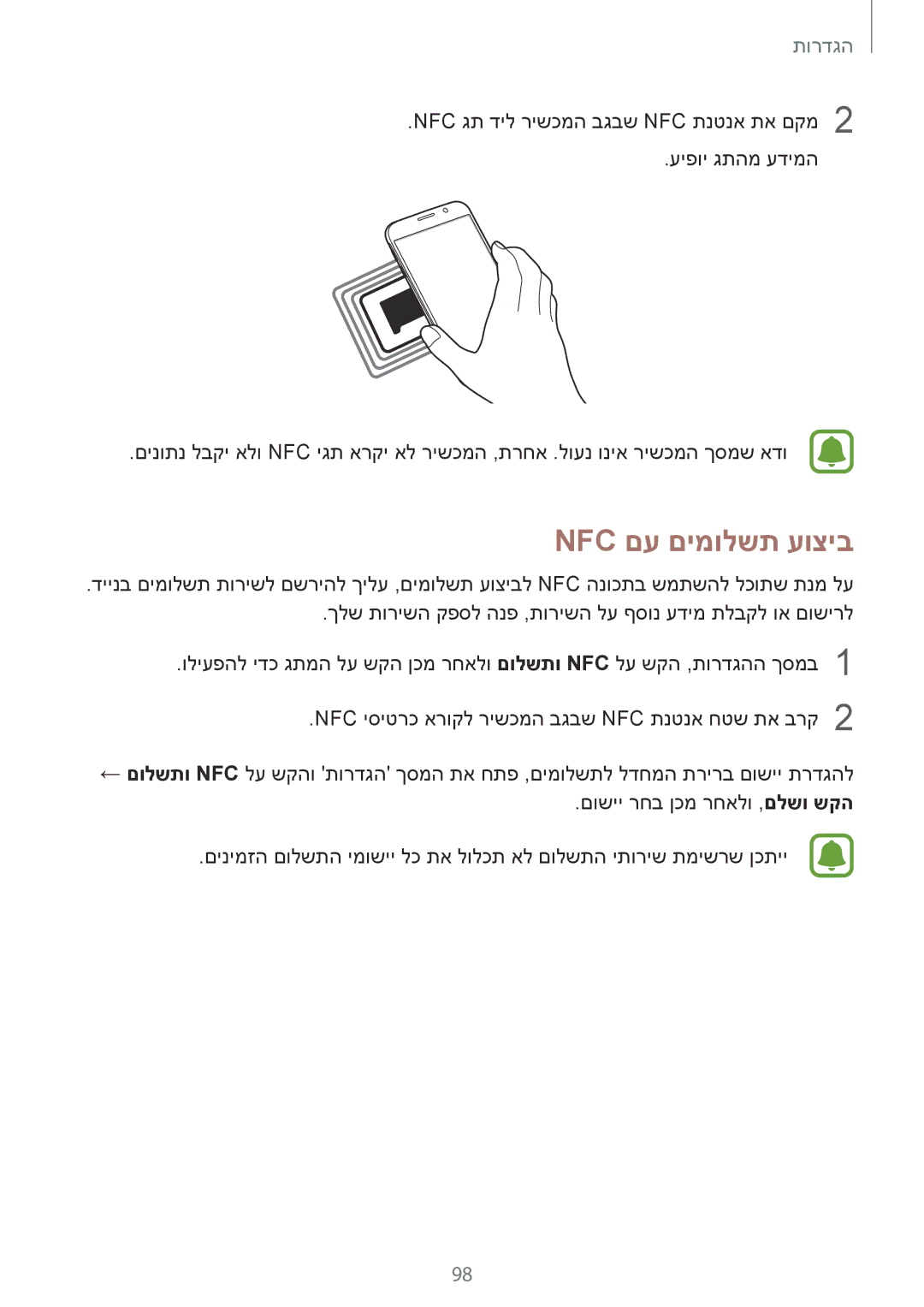 Samsung SM-G920XZWAILO, SM-G920XZKAILO, SM-G920XZDAILO, SM-G920FZKAILO manual Nfc םע םימולשת עוציב 