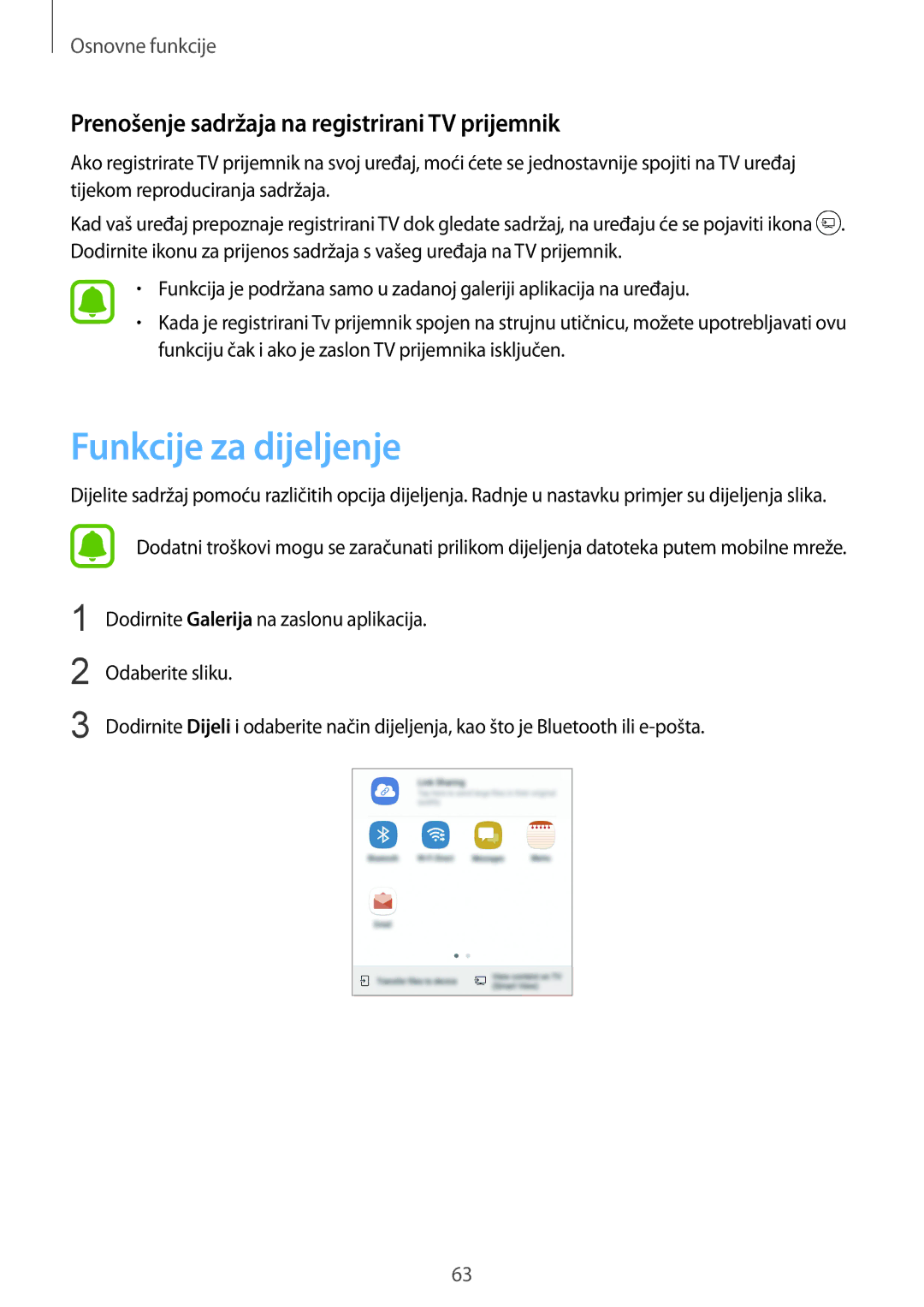 Samsung SM-G925FZKFSEE, SM-G925FZDASEE manual Prenošenje sadržaja na registrirani TV prijemnik 