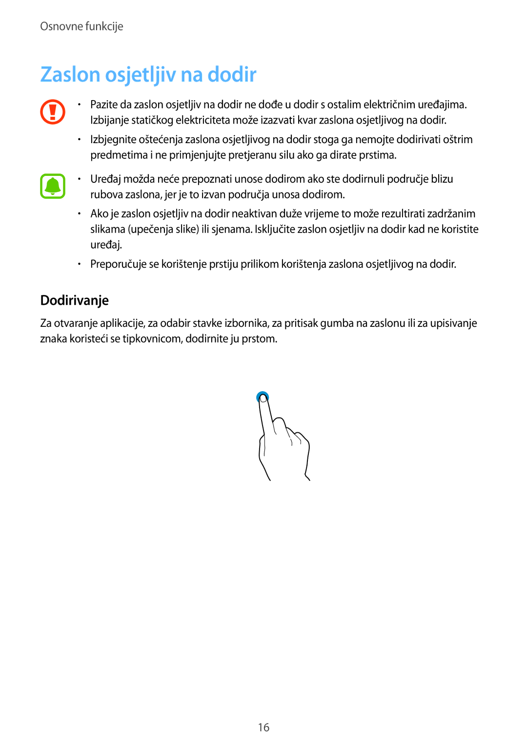 Samsung SM-G925FZDASEE, SM-G925FZKFSEE manual Zaslon osjetljiv na dodir, Dodirivanje 