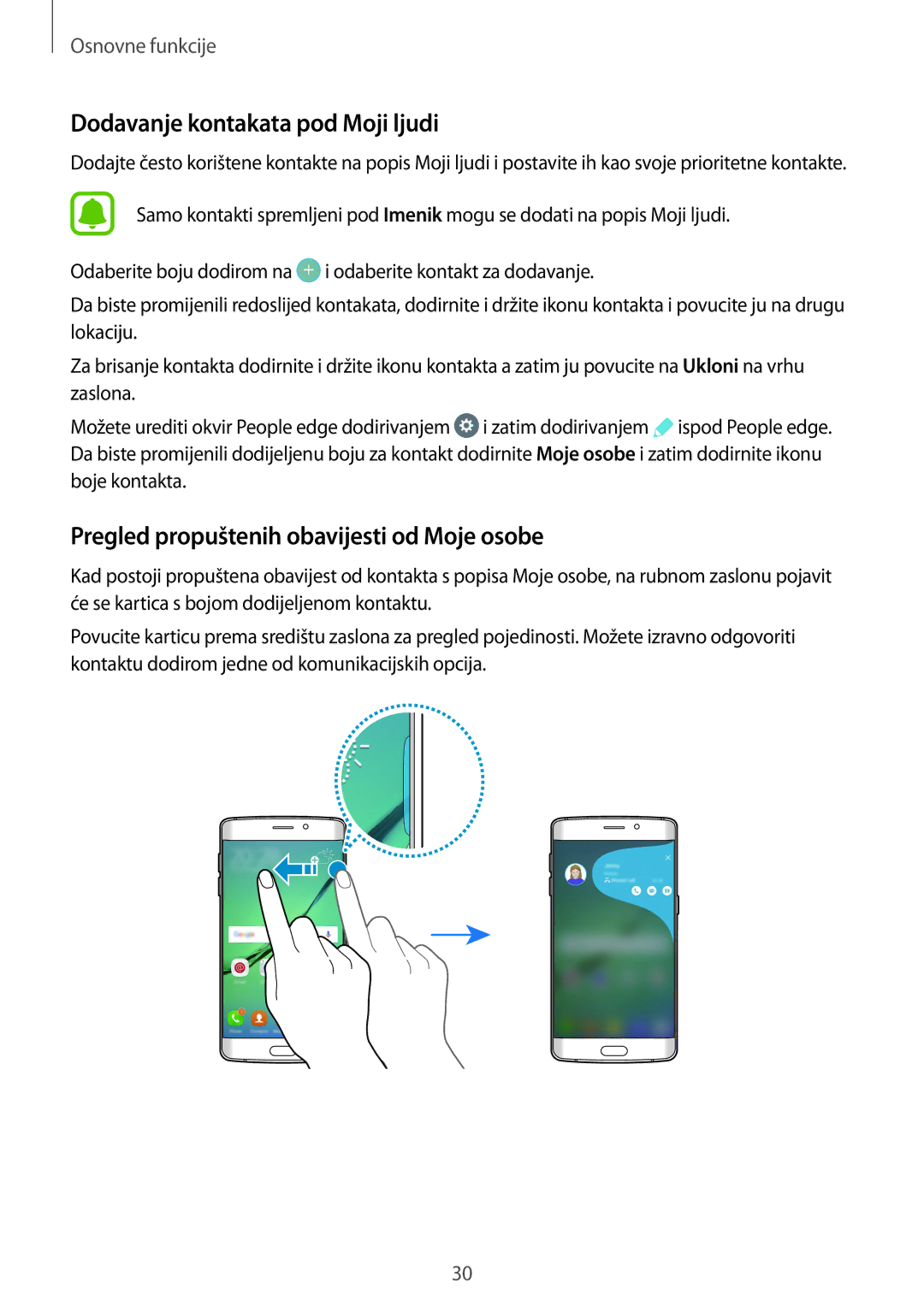 Samsung SM-G925FZDASEE, SM-G925FZKFSEE Dodavanje kontakata pod Moji ljudi, Pregled propuštenih obavijesti od Moje osobe 