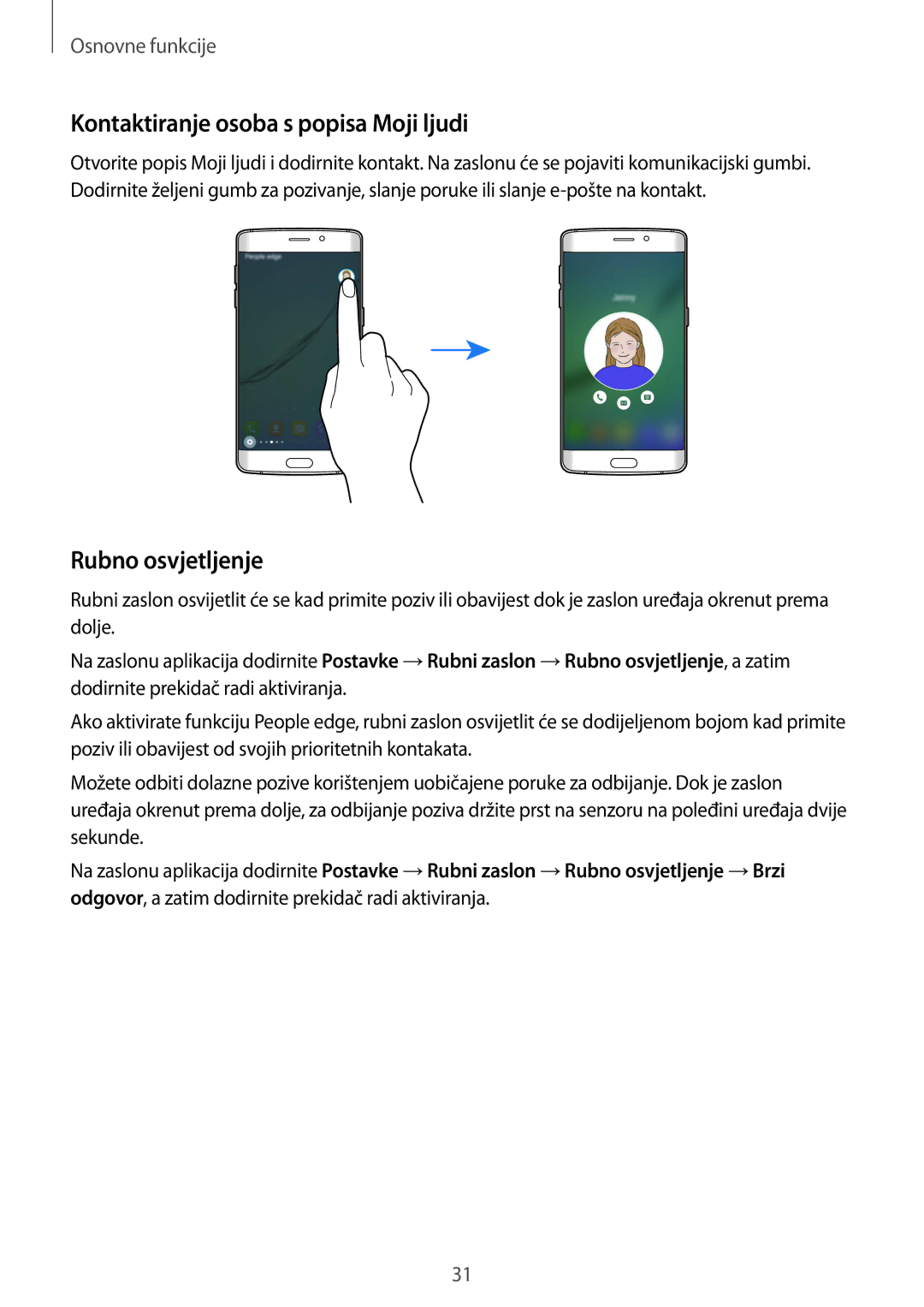 Samsung SM-G925FZKFSEE, SM-G925FZDASEE manual Kontaktiranje osoba s popisa Moji ljudi, Rubno osvjetljenje 