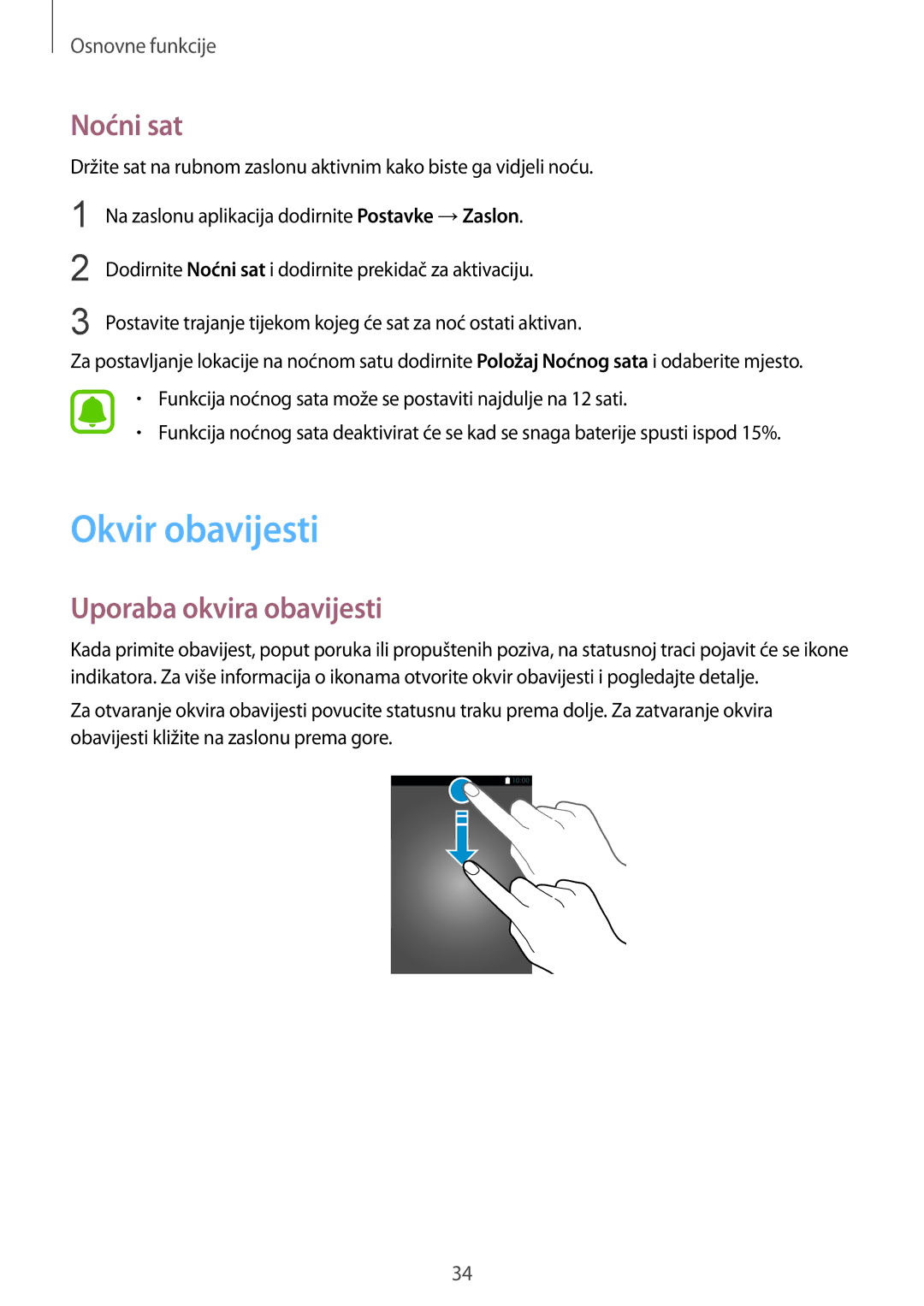 Samsung SM-G925FZDASEE, SM-G925FZKFSEE manual Okvir obavijesti, Noćni sat, Uporaba okvira obavijesti 