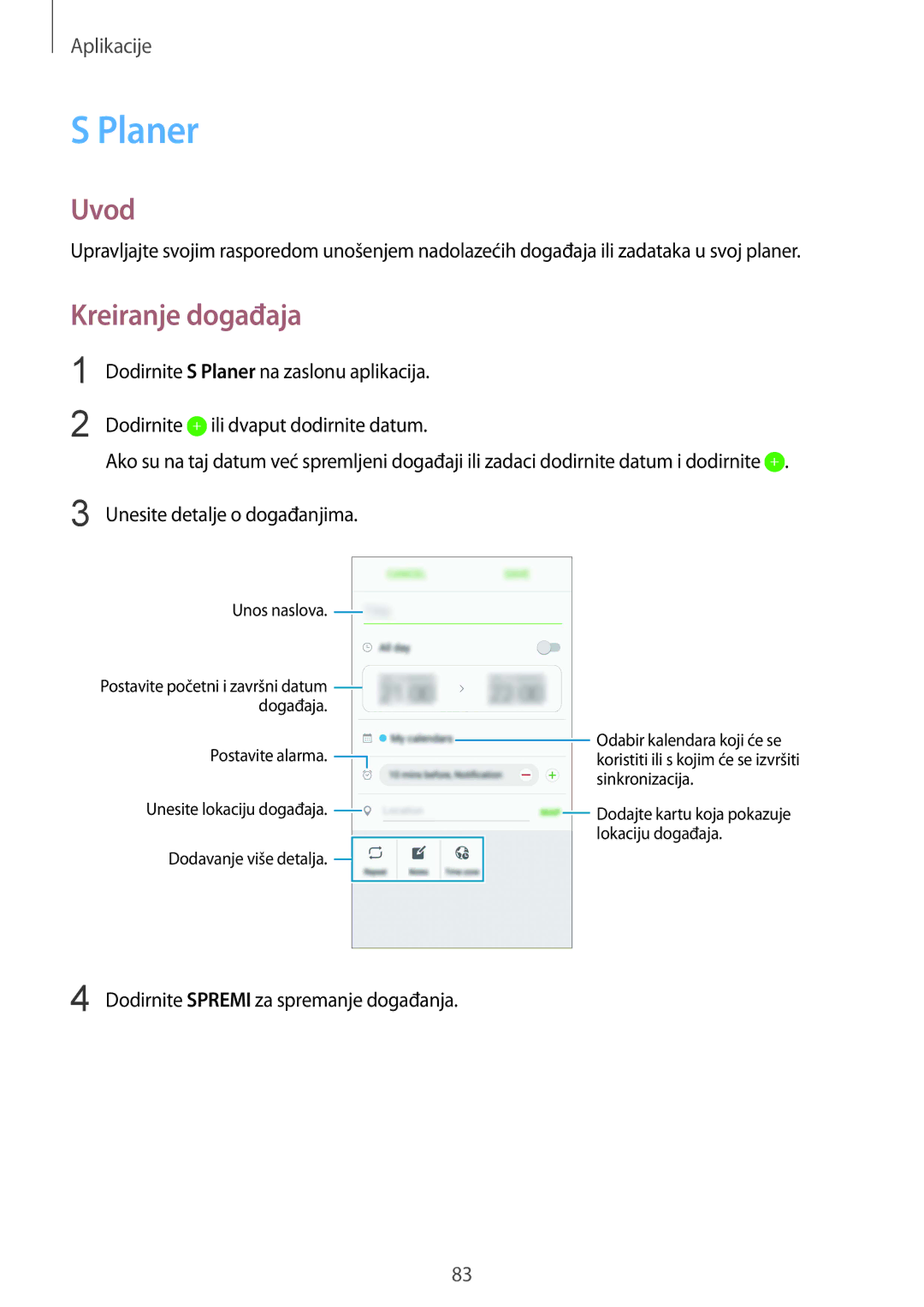 Samsung SM-G925FZKFSEE, SM-G925FZDASEE manual Planer, Kreiranje događaja 