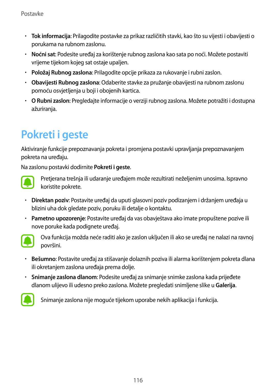 Samsung SM-G925FZDASEE, SM-G925FZKFSEE manual Pokreti i geste 