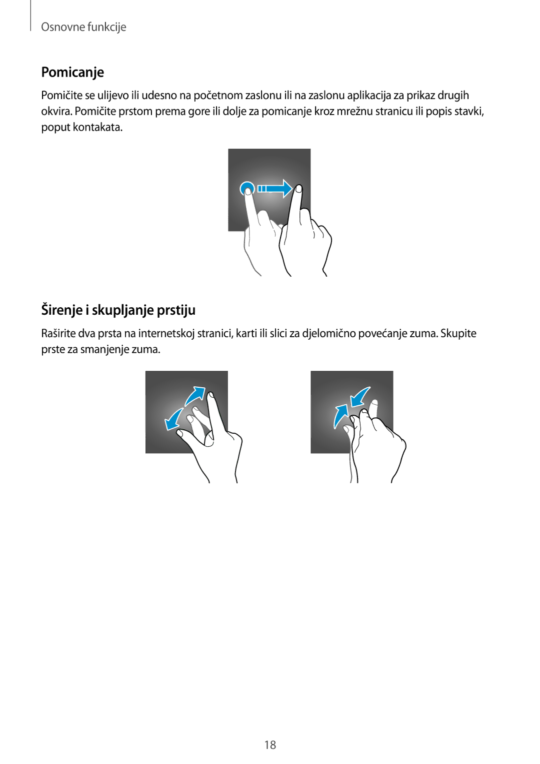 Samsung SM-G925FZDASEE, SM-G925FZKFSEE manual Pomicanje, Širenje i skupljanje prstiju 
