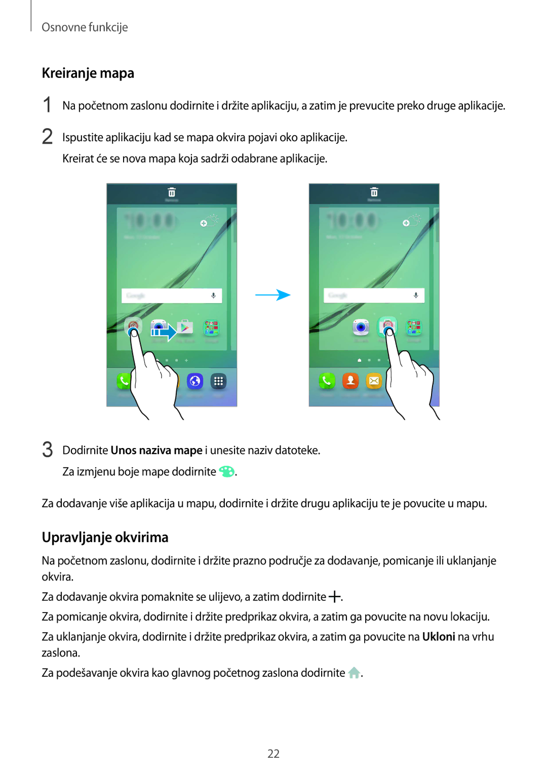 Samsung SM-G925FZDASEE, SM-G925FZKFSEE manual Kreiranje mapa, Upravljanje okvirima 