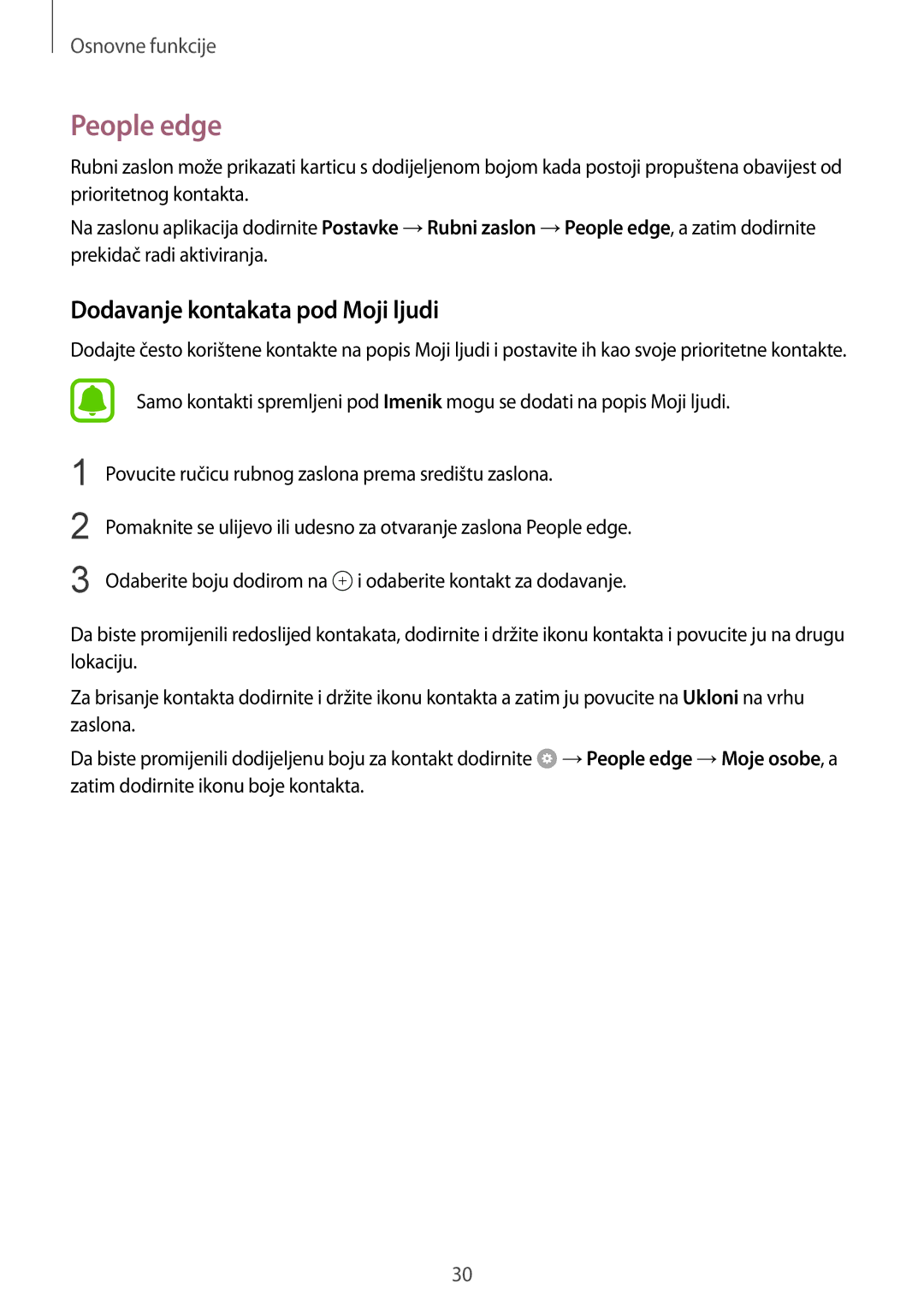 Samsung SM-G925FZDASEE, SM-G925FZKFSEE manual People edge, Dodavanje kontakata pod Moji ljudi 
