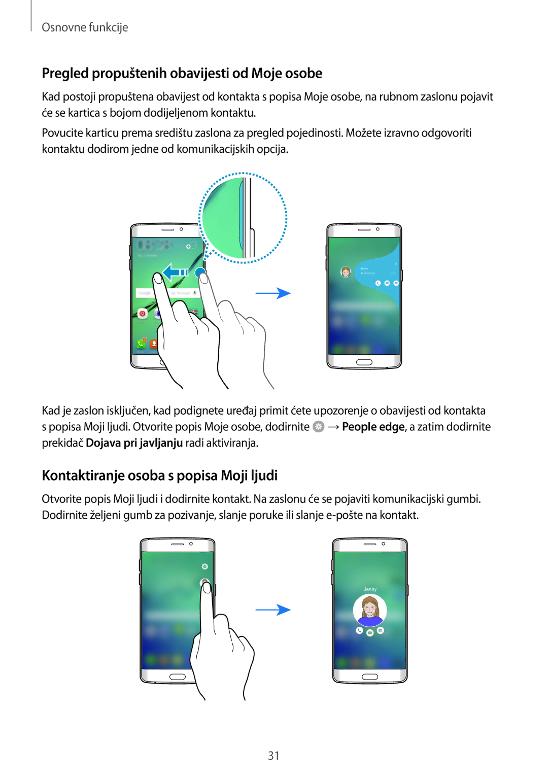 Samsung SM-G925FZKFSEE manual Pregled propuštenih obavijesti od Moje osobe, Kontaktiranje osoba s popisa Moji ljudi 