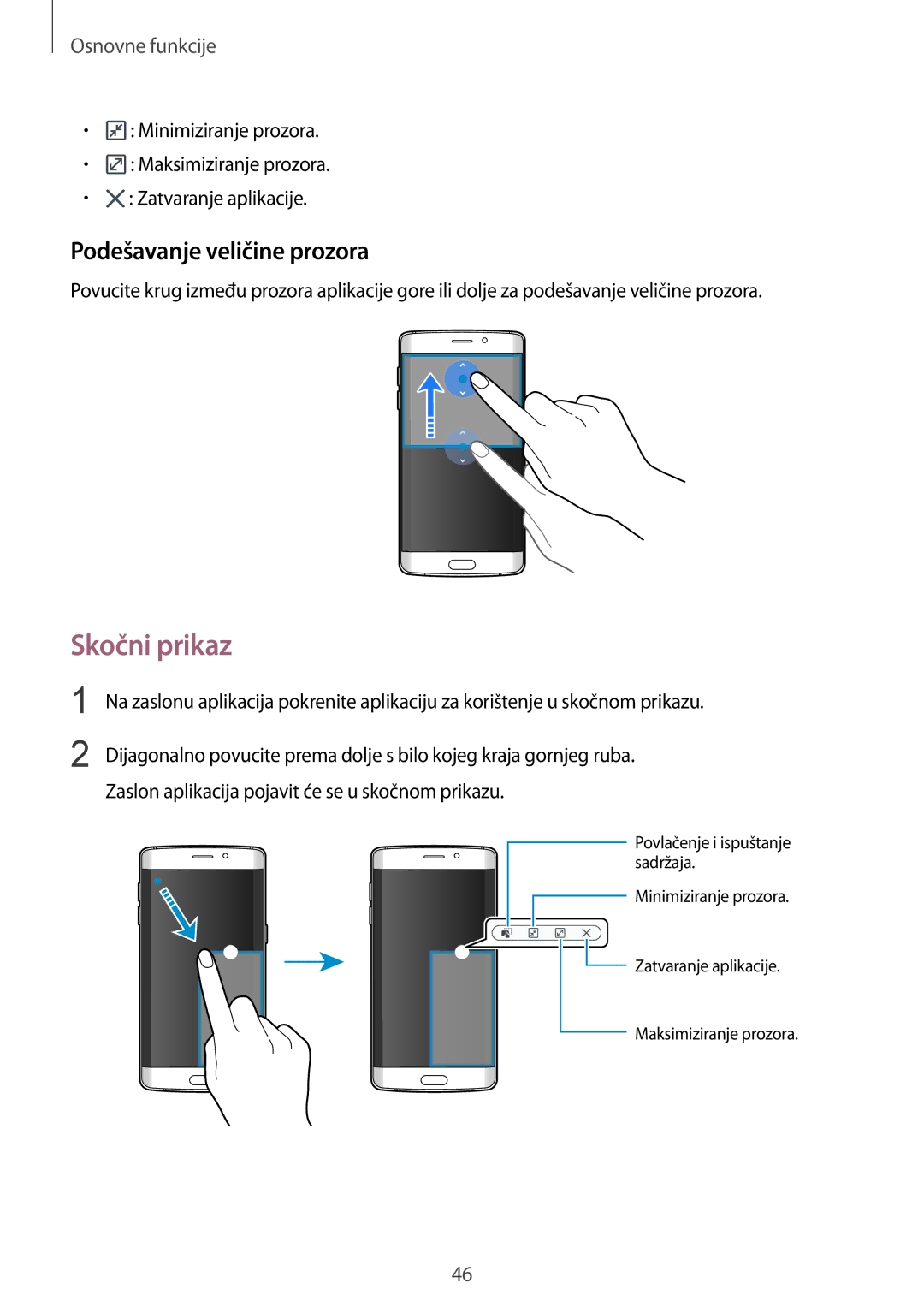 Samsung SM-G925FZDASEE, SM-G925FZKFSEE manual Skočni prikaz, Podešavanje veličine prozora 