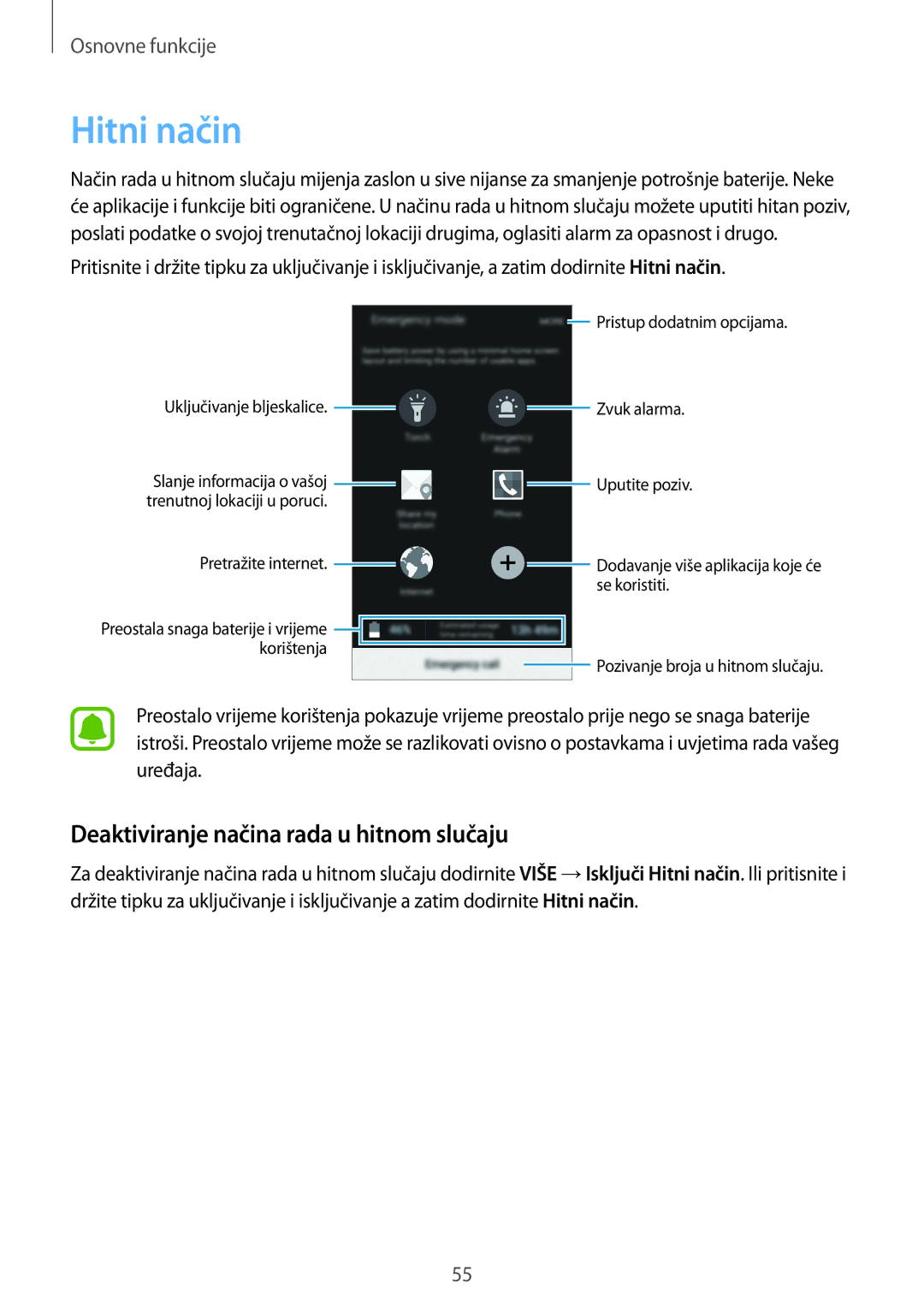 Samsung SM-G925FZKFSEE, SM-G925FZDASEE manual Hitni način, Deaktiviranje načina rada u hitnom slučaju 