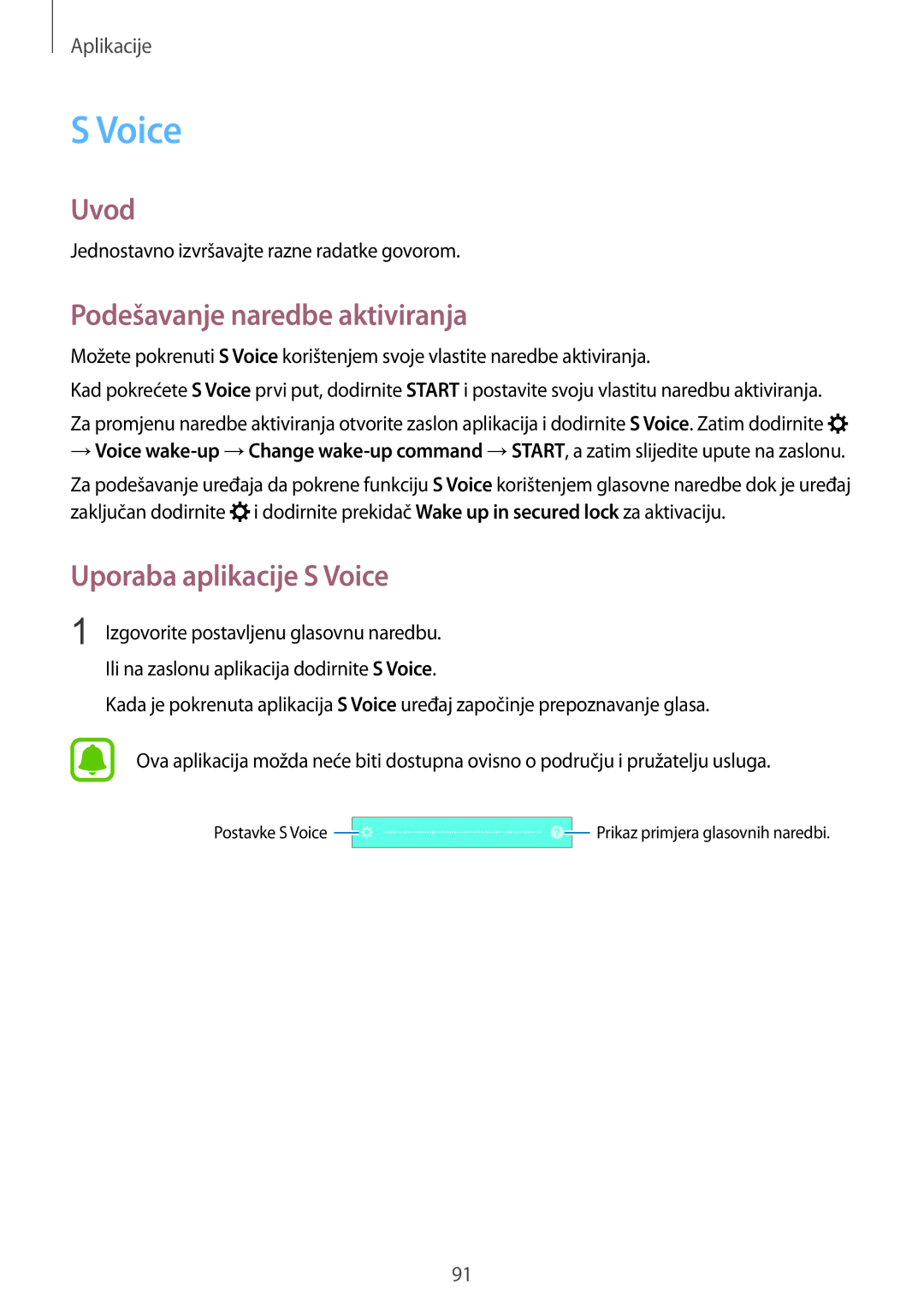 Samsung SM-G925FZKFSEE, SM-G925FZDASEE manual Podešavanje naredbe aktiviranja, Uporaba aplikacije S Voice 