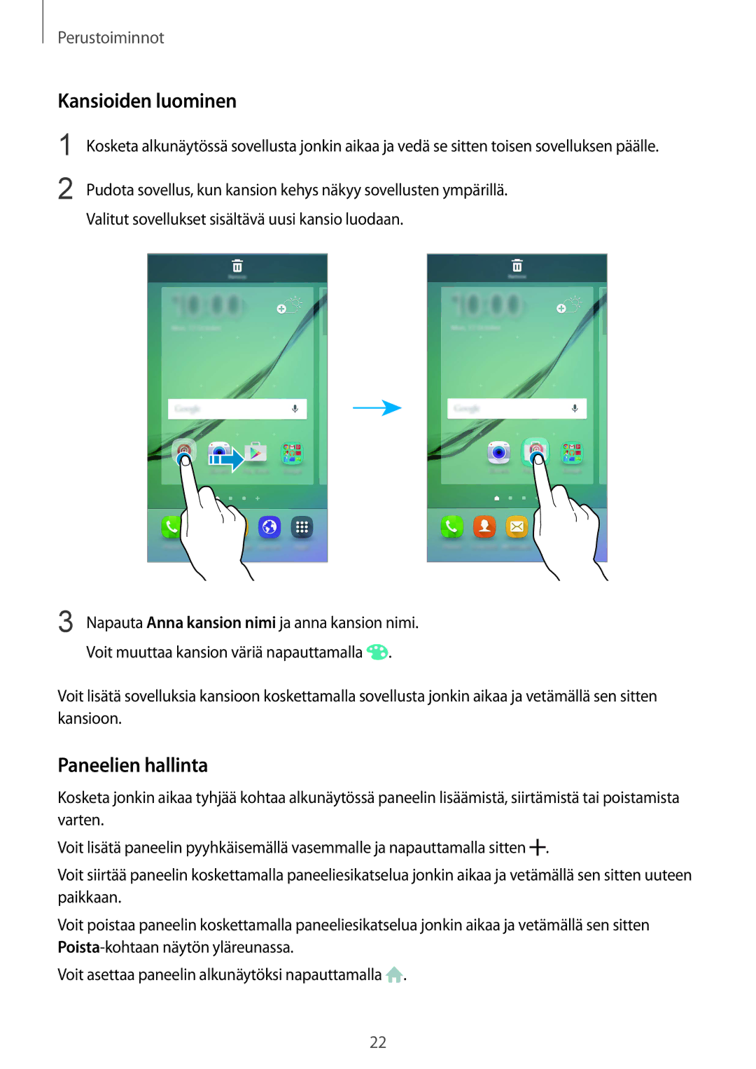 Samsung SM-G925FZDANEE, SM-G925FZGANEE, SM-G925FZWANEE, SM-G925FZWENEE manual Kansioiden luominen, Paneelien hallinta 