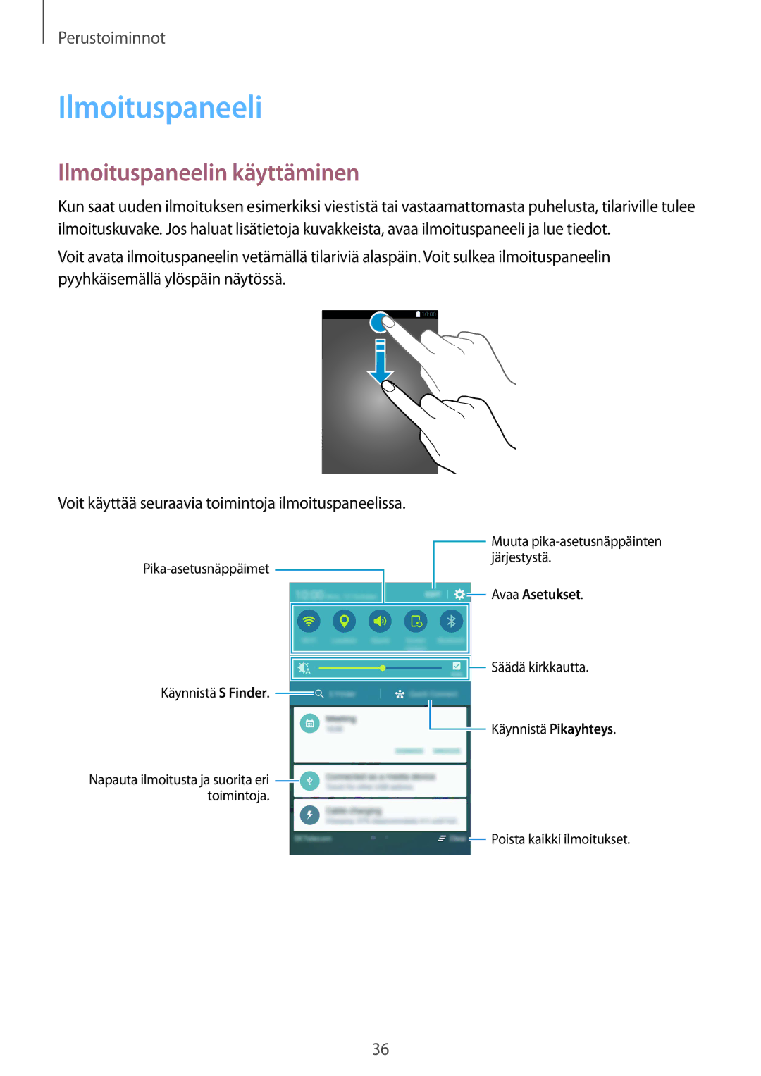 Samsung SM-G925FZGANEE, SM-G925FZWANEE, SM-G925FZWENEE, SM-G925FZWFNEE, SM-G925FZDANEE manual Ilmoituspaneelin käyttäminen 