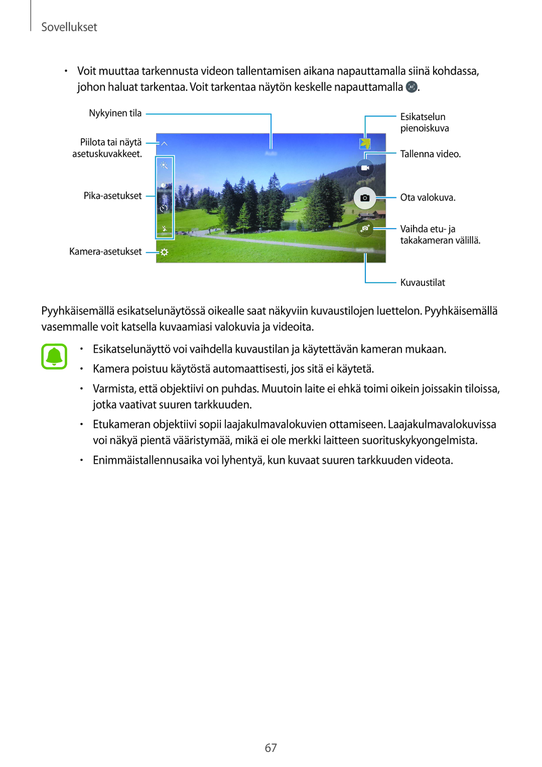 Samsung SM-G925FZWANEE, SM-G925FZGANEE, SM-G925FZWENEE, SM-G925FZWFNEE, SM-G925FZDANEE, SM-G925FZKANEE manual Kuvaustilat 