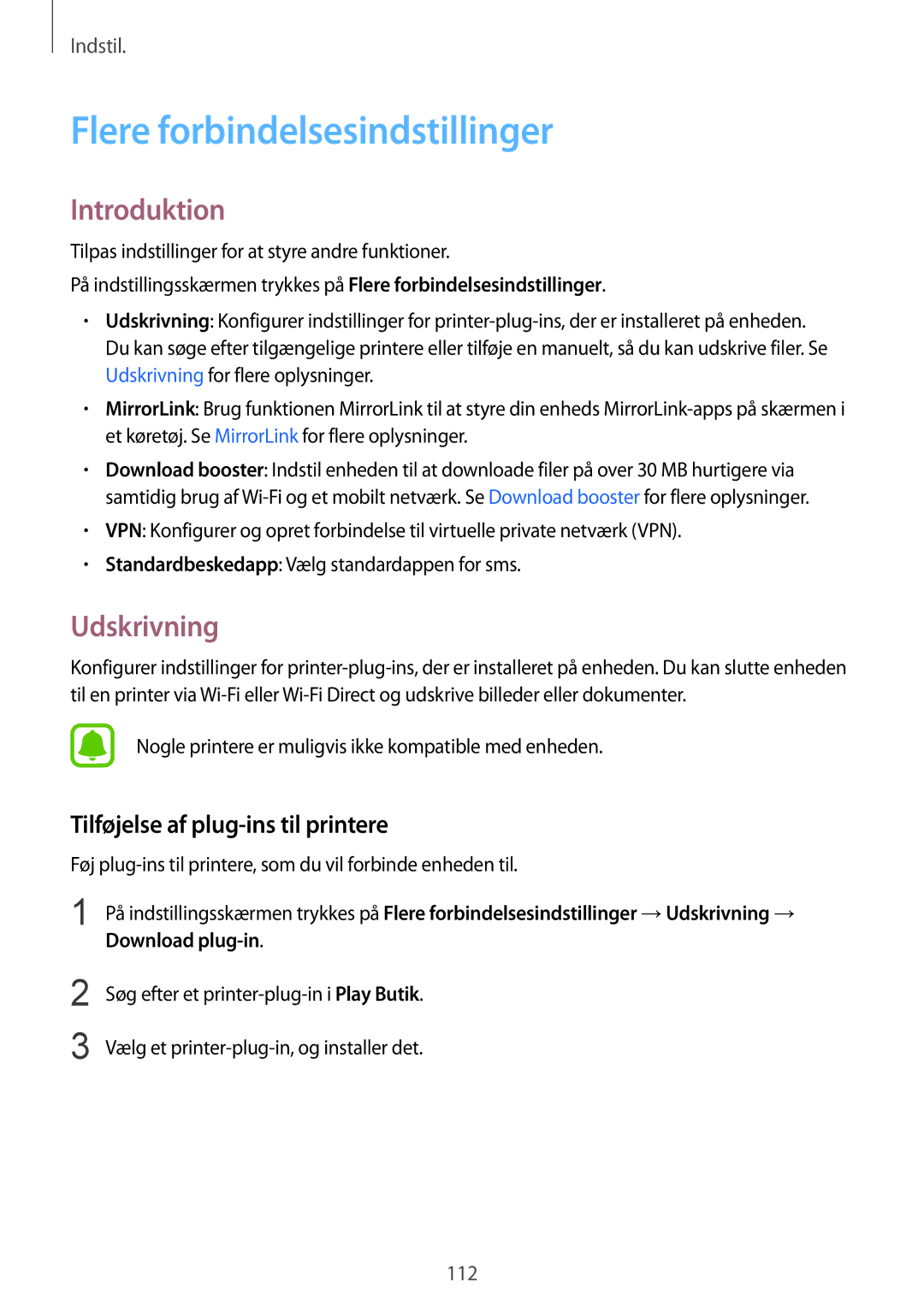 Samsung SM-G925FZDANEE, SM-G925FZGANEE Flere forbindelsesindstillinger, Udskrivning, Tilføjelse af plug-ins til printere 