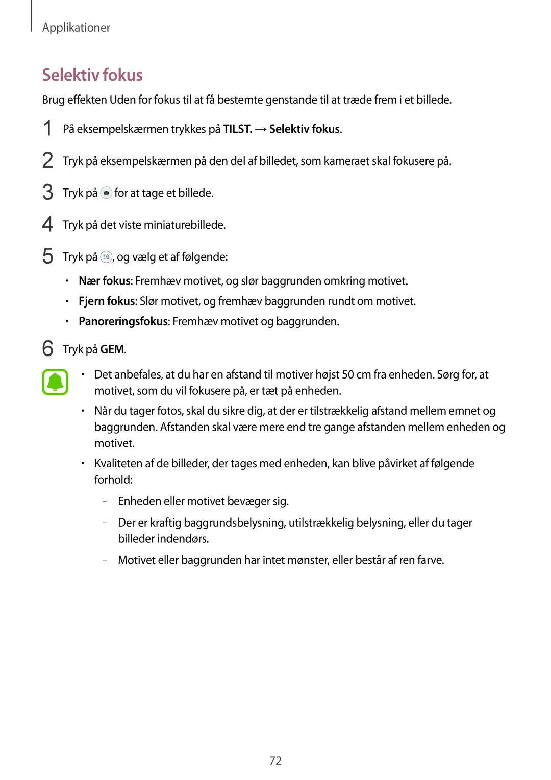 Samsung SM-G925FZGANEE, SM-G925FZWANEE, SM-G925FZWENEE, SM-G925FZWFNEE, SM-G925FZDANEE, SM-G925FZKANEE manual Selektiv fokus 